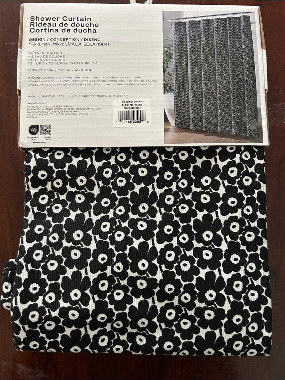 Marimekko Black and White Floral Design Pikkuinen Unikko Shower Curtain NWT